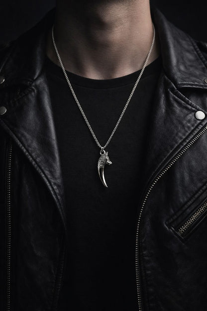 Stainless Steel Statement Pendant – Wolf Design