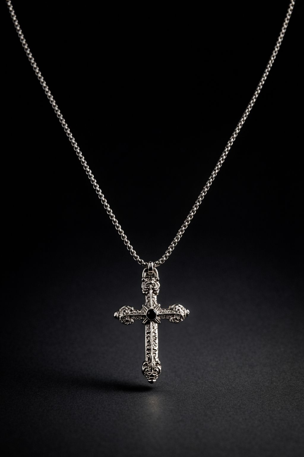 Gothic Cross Dot Pendant – Black | Stainless Steel