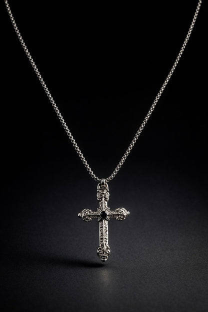 Gothic Cross Dot Pendant – Black | Stainless Steel