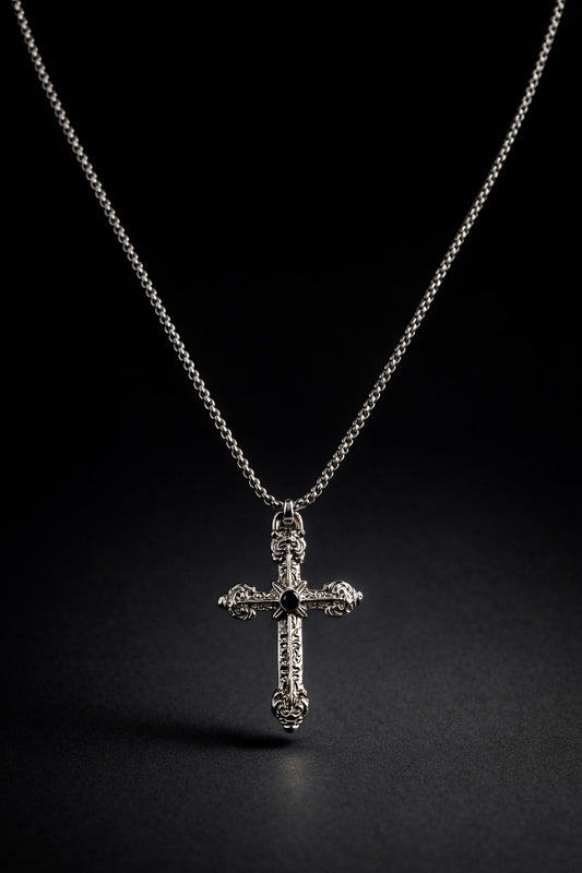 Gothic Cross Dot Pendant – Black | Stainless Steel