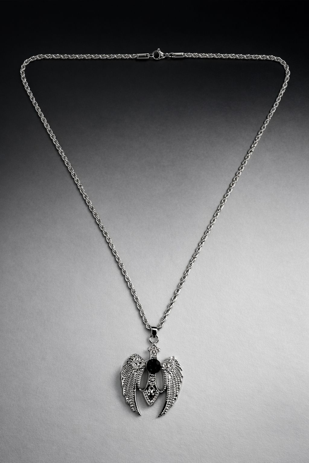 PREMIUM WINGS CROSS WITH STAINLESS STEEL CHAIN- BLACK