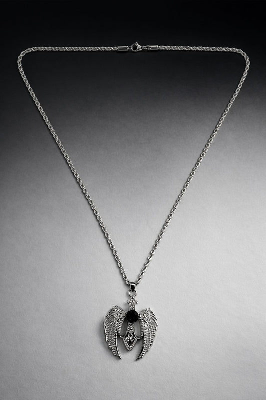 PREMIUM WINGS CROSS WITH STAINLESS STEEL CHAIN- BLACK