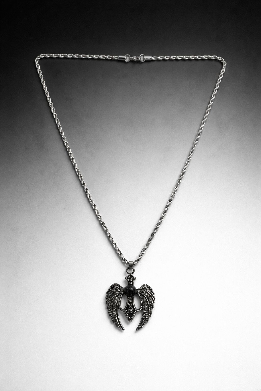 PREMIUM WINGS CROSS WITH STAINLESS STEEL CHAIN- BLACK