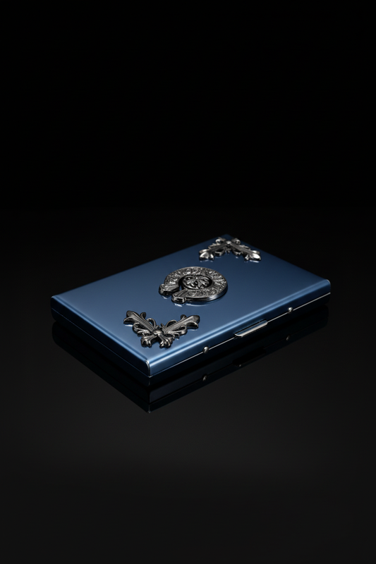 Blue Metal Card Case – Luxury Black Background