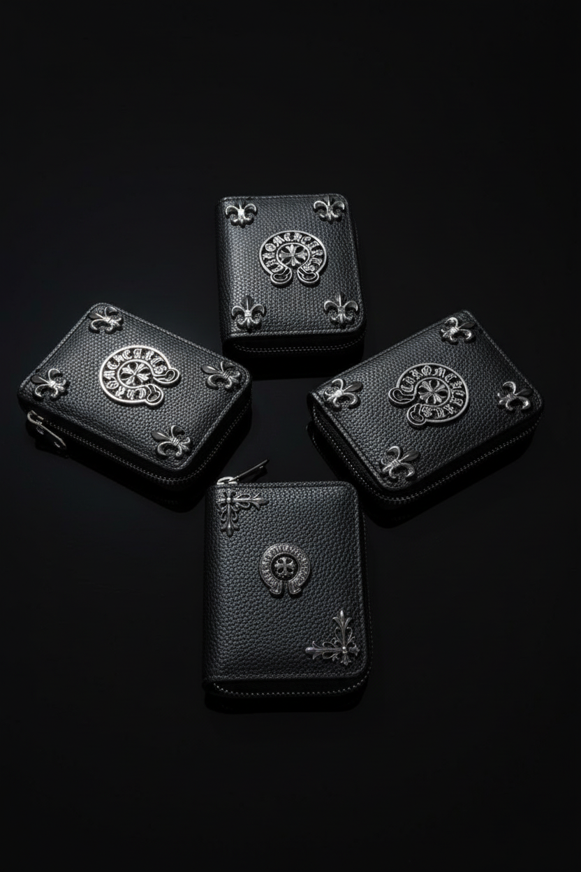 Luxury black leather card case wallets group shot