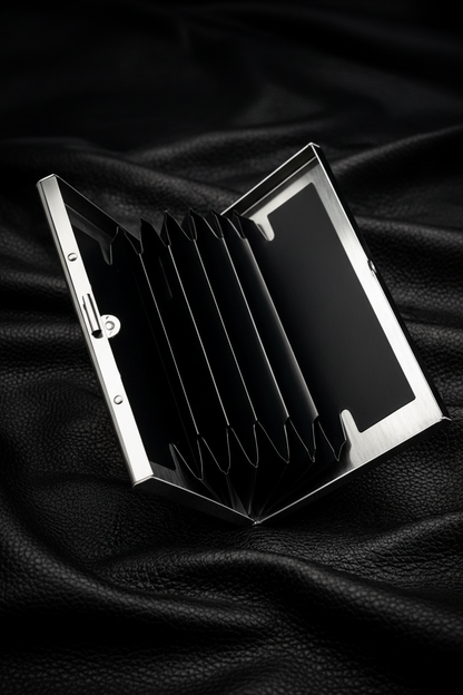 Open Silver Card Holder – Luxury Black Background