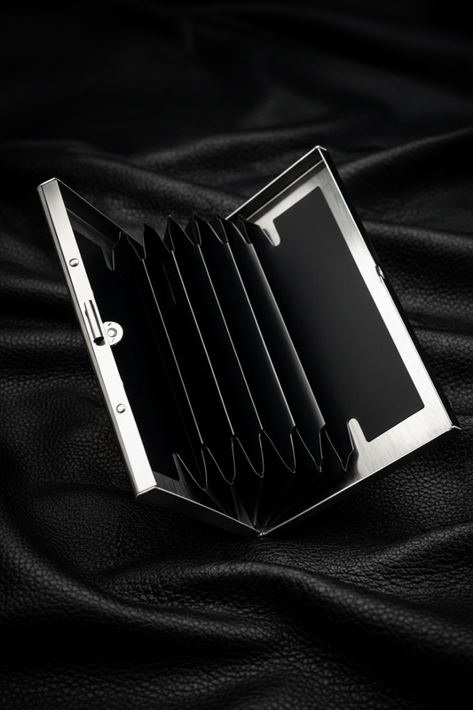 Open Silver Card Holder – Luxury Black Background